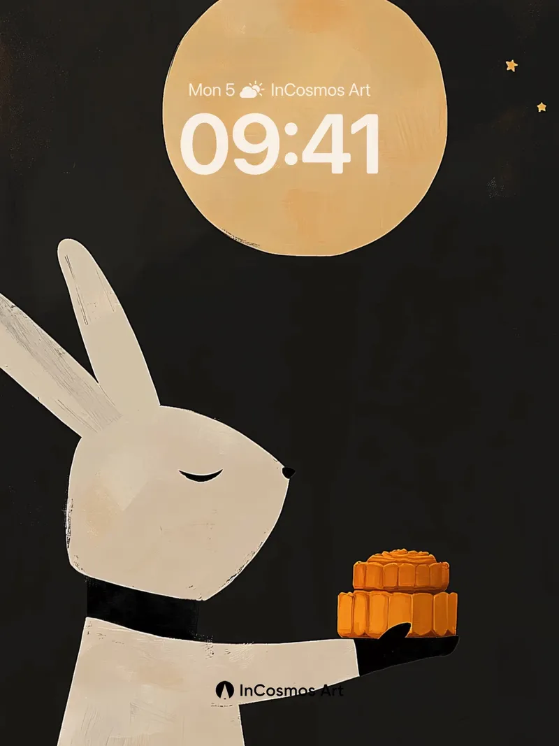 Moonlit Hare Wallpaper with Golden Pastry