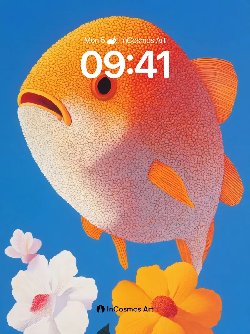 Floating Goldfish Wallpaper with Blooming Petals