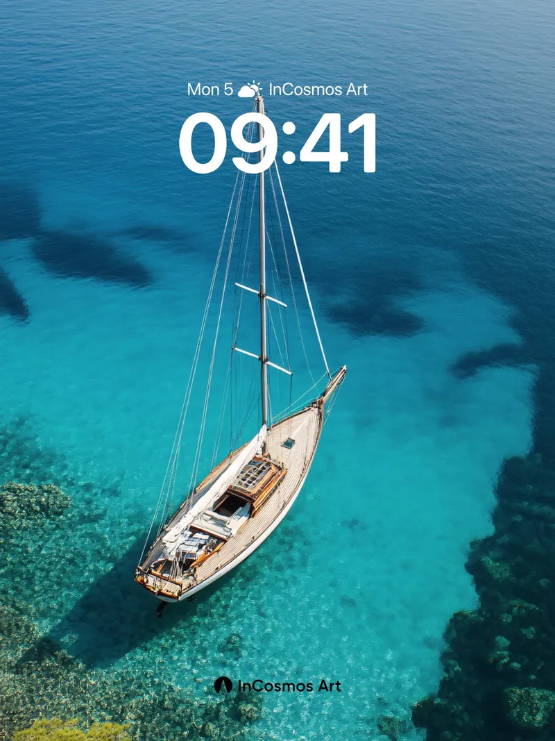 Calm Sapphire Sail Wallpaper with Coral Whispers