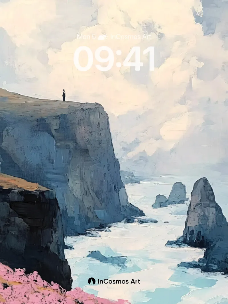 Serenity Cliff Wallpaper with Cherry Bloom Edge