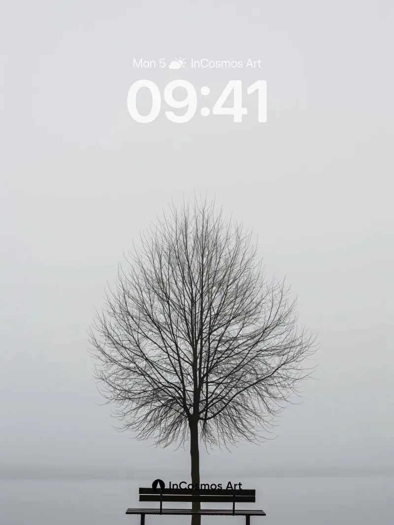 Stillness Tree Wallpaper with Solitary Bench