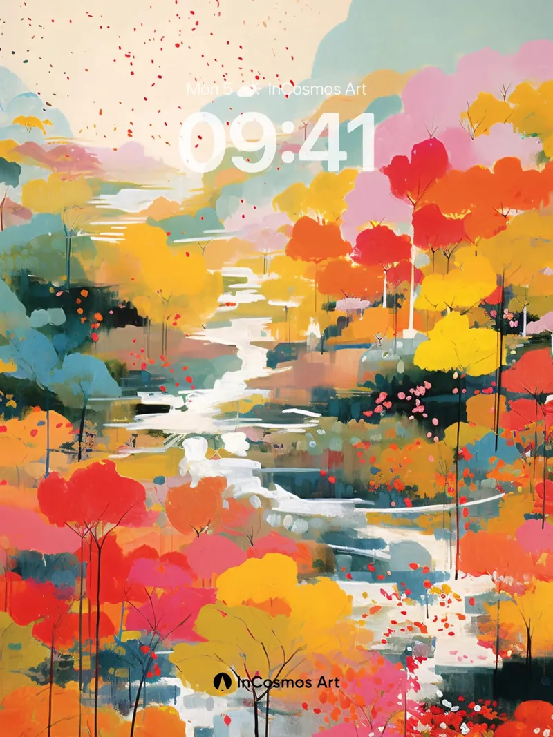 Autumn Whispers Wallpaper with Floating Petals