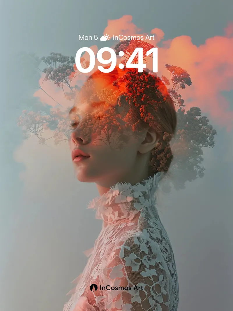 Surreal Bloom Wallpaper with Floating Trees