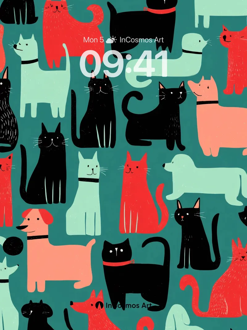 Whimsical Feline Pattern Wallpaper with Playful Paws