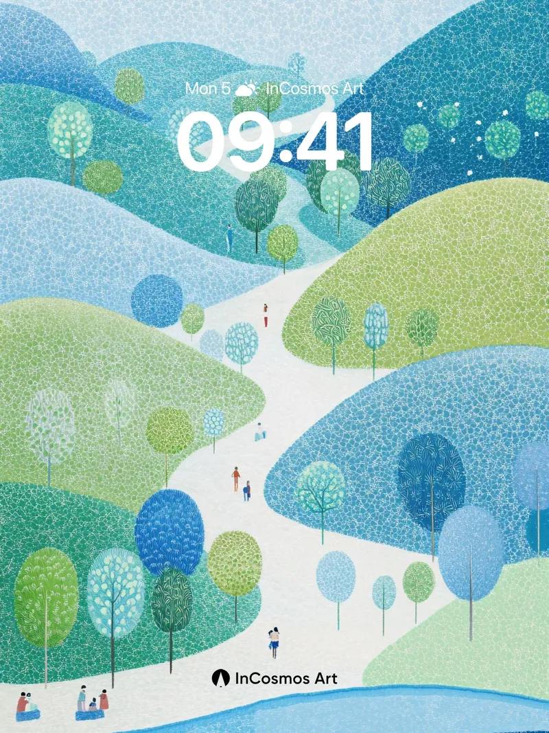 Serene Pathway Wallpaper with Dotted Forests