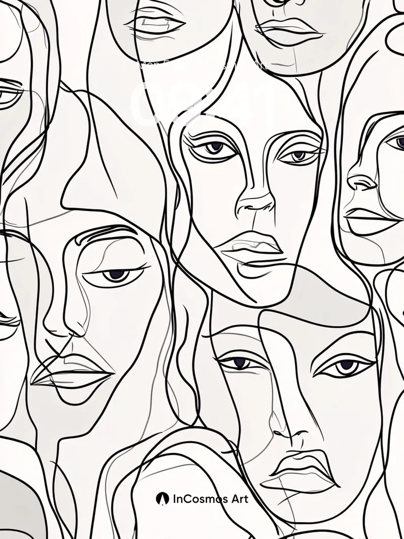 Silent Faces Wallpaper with Interwoven Lines