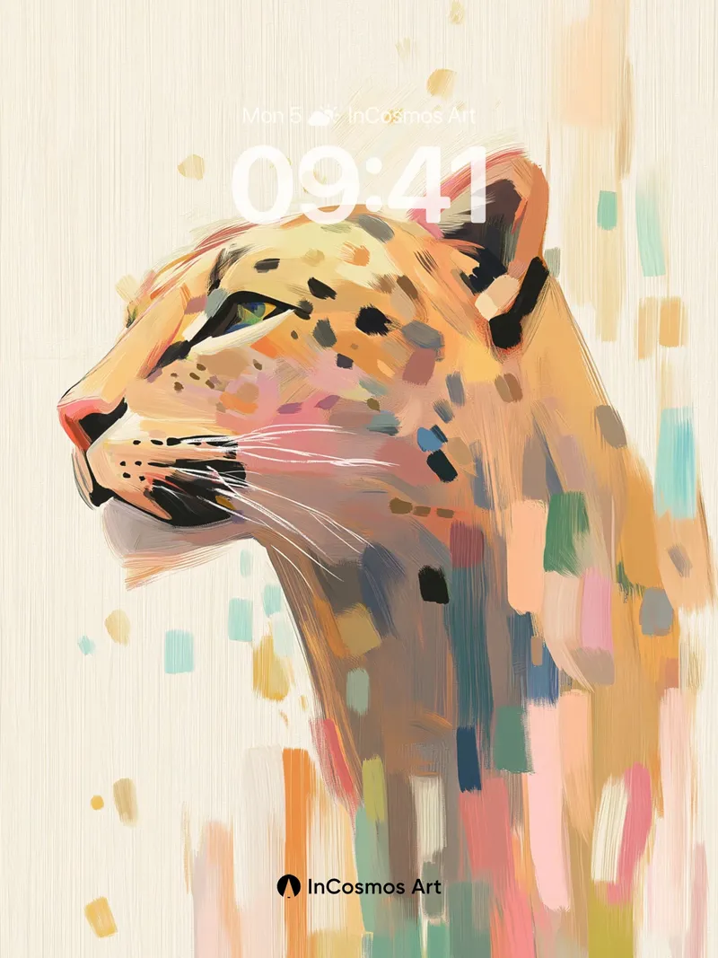 Surreal Leopard Wallpaper with Color Cascade