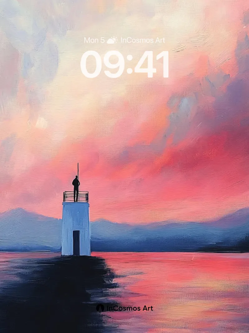 Solitary Sentinel Wallpaper with Crimson Horizon