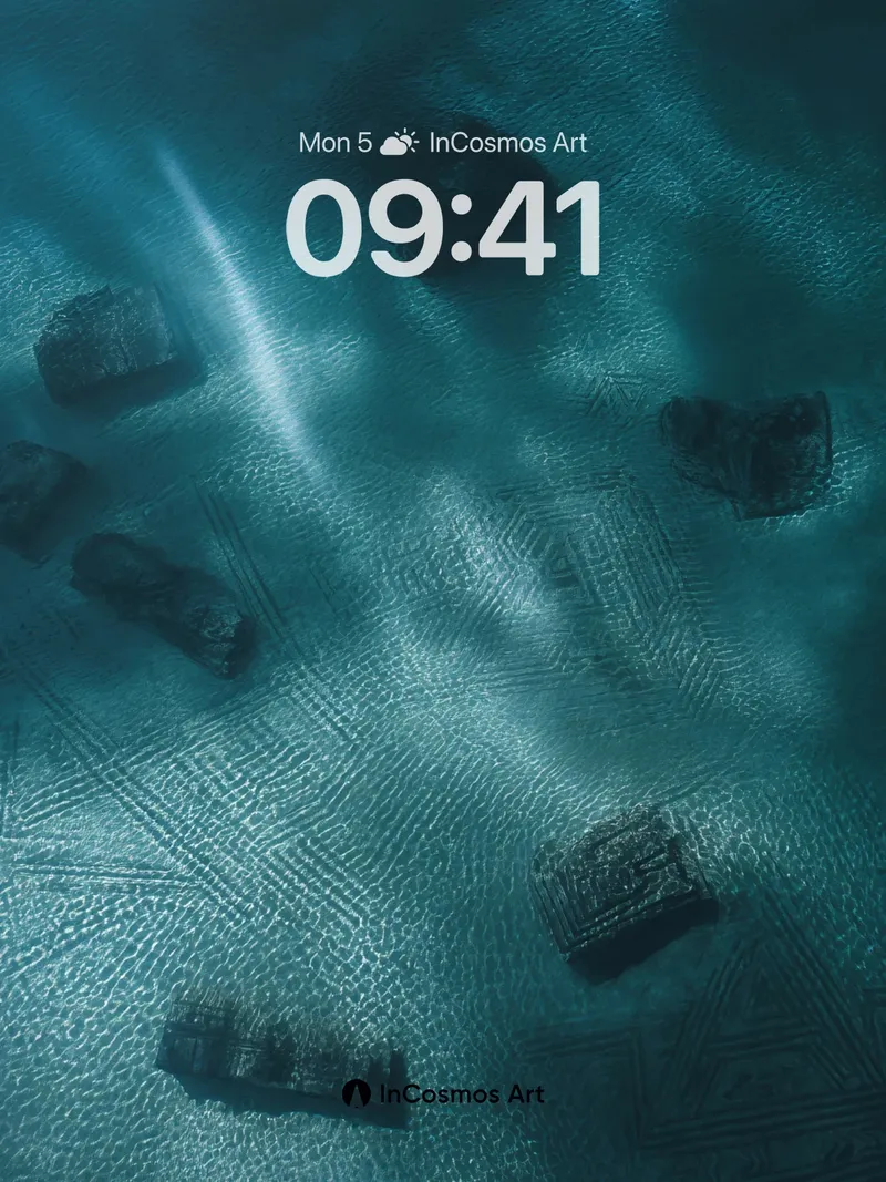 Aquatic Geometry Wallpaper with Sunken Relics