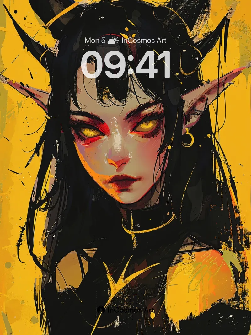 Golden Inferno Wallpaper with Horned Gaze