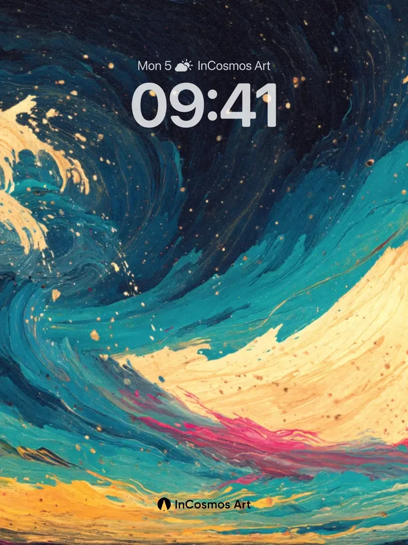 Cosmic Wave Wallpaper with Hokusai Echo