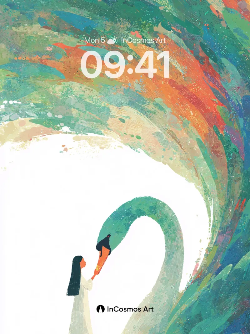 Whispering Wave Wallpaper with Swan Serenade