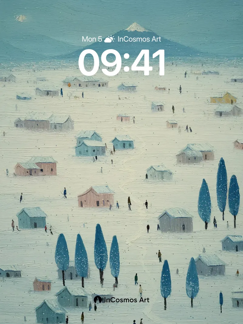 Frostbound Village Wallpaper with Silent Peaks