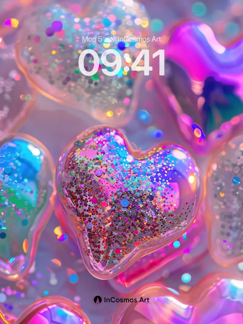 Sparkling Heart Hologram Wallpaper with Cosmic Glitter