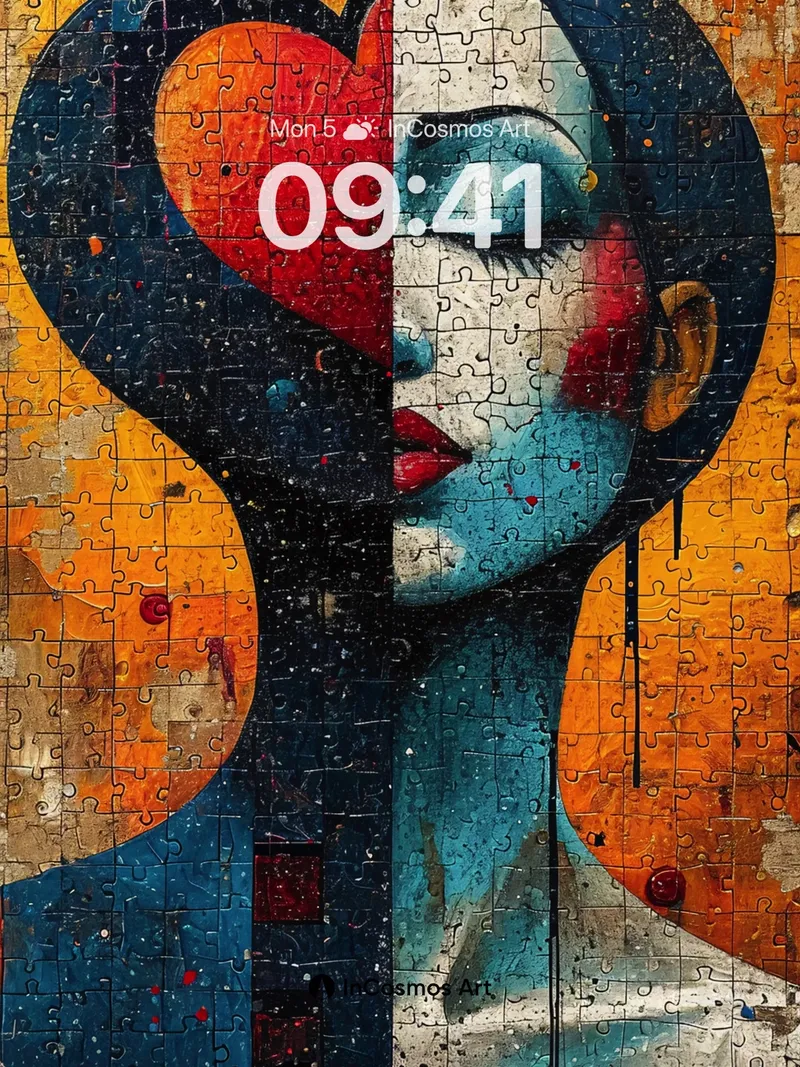 Surreal Heart Wallpaper with Puzzle Texture