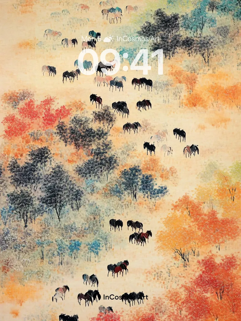 Autumn Horses Wallpaper with Floating Forests