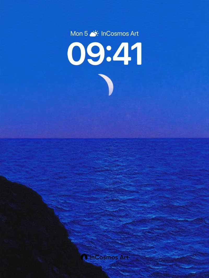 Crescent Moon Over Ocean Wallpaper with Midnight Hush