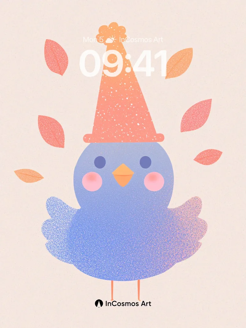 Whimsical Feathered Wallpaper with Autumn Leaves