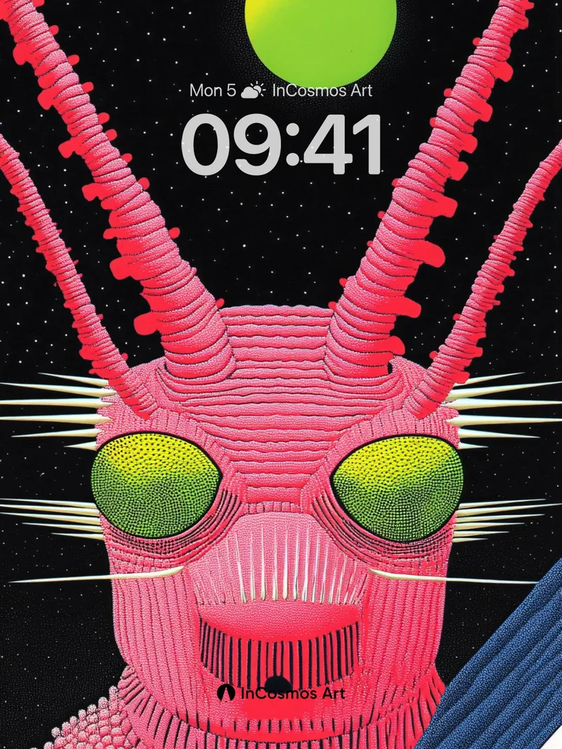 Cosmic Pink Insect Wallpaper with Neon Eyes