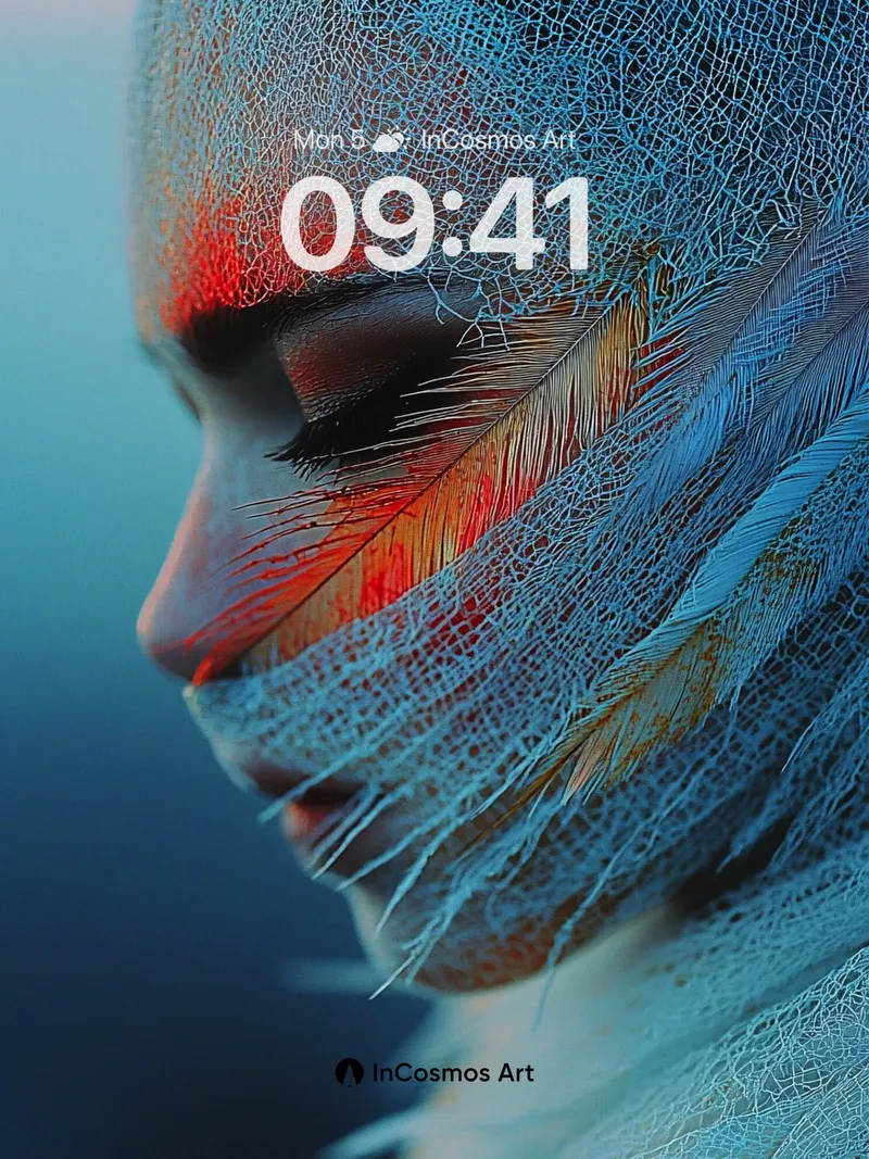 Surreal Feather Veil Wallpaper with Luminous Mesh