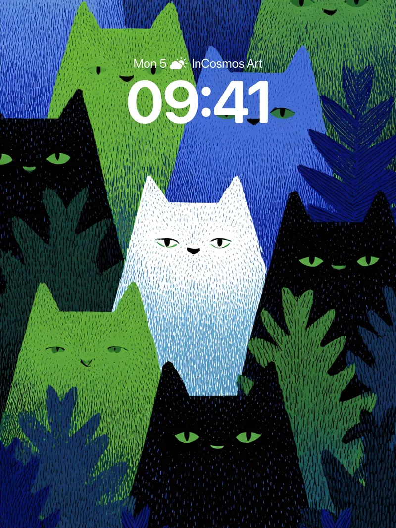 Whispering Forest Wallpaper with Feline Constellations
