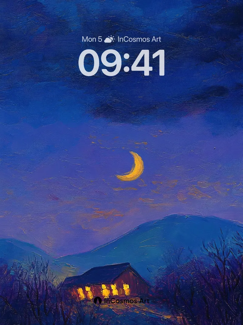 Crescent Hush Wallpaper with Warm Hearth Light