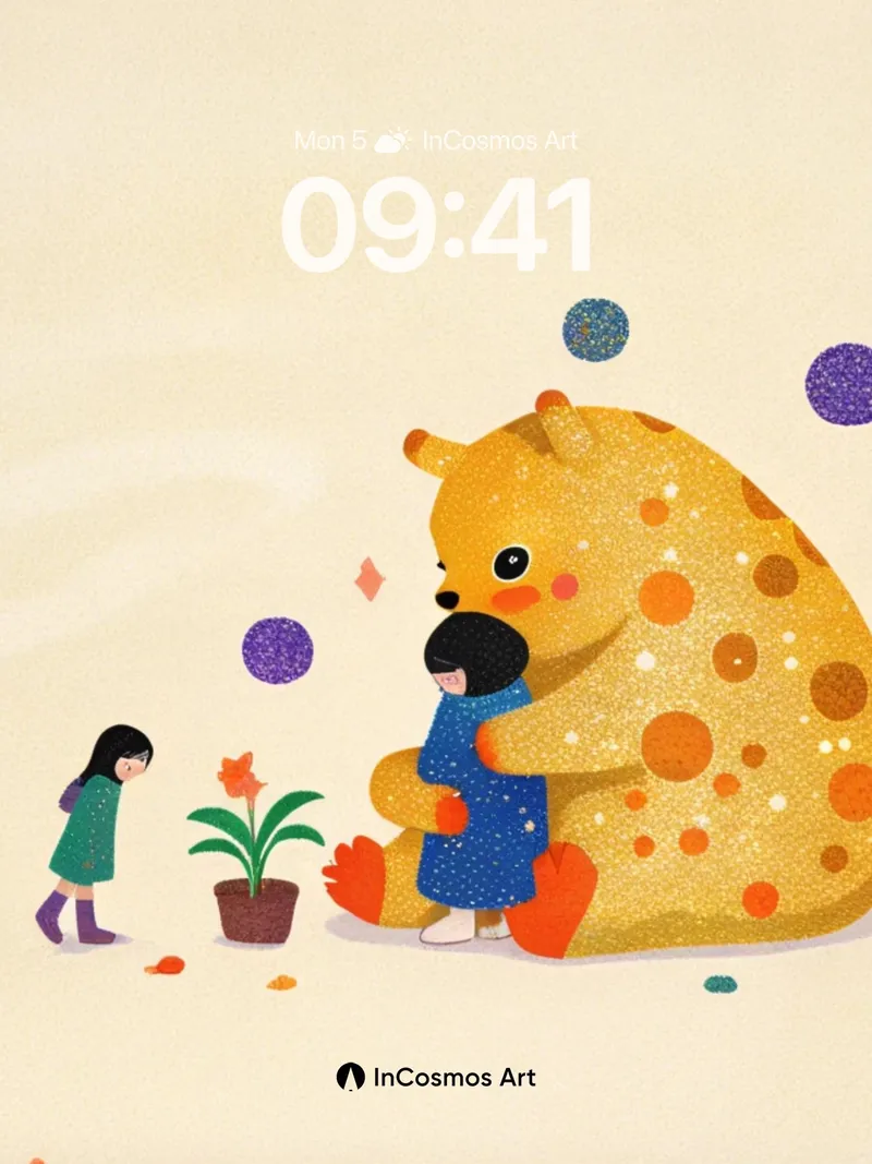 Whimsical Hug Wallpaper with Polka-Dot Bear