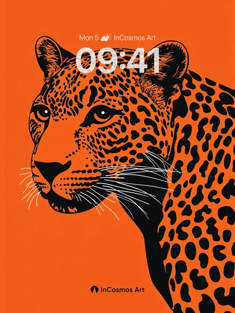 Bold Orange Leopard Wallpaper with Stark Contrast