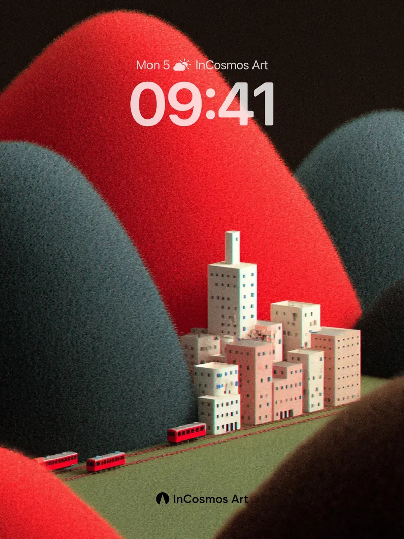 Velvet Valley Wallpaper with Miniature City