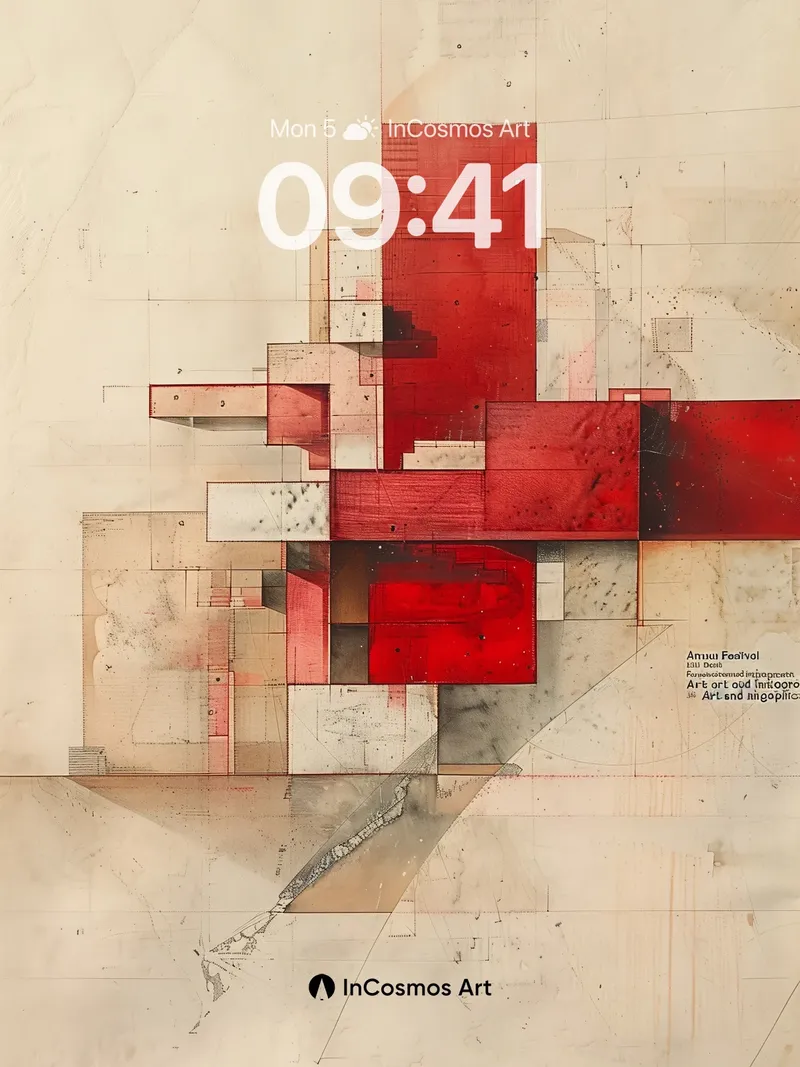 Crimson Grid Wallpaper with Architectural Echoes