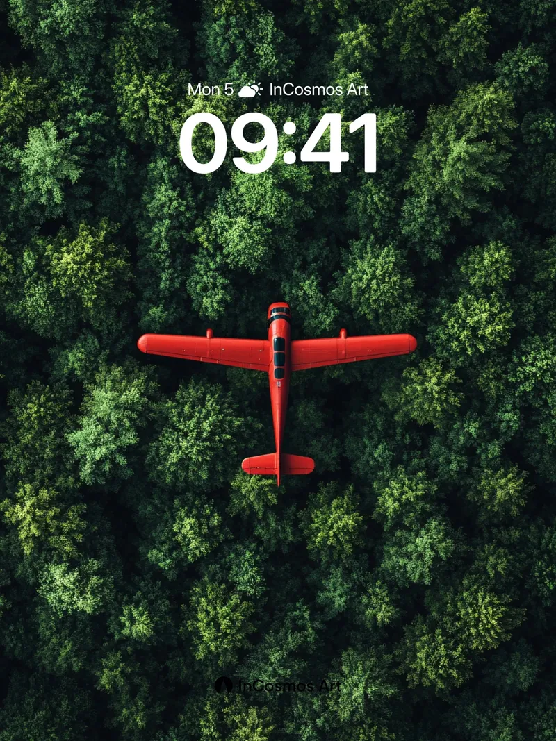 Crimson Flight Wallpaper Over Emerald Canopy