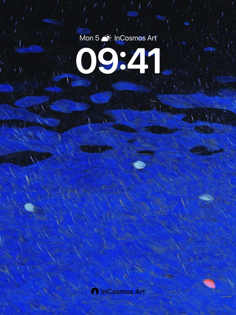 Midnight Rainfall Wallpaper with Floating Orbs