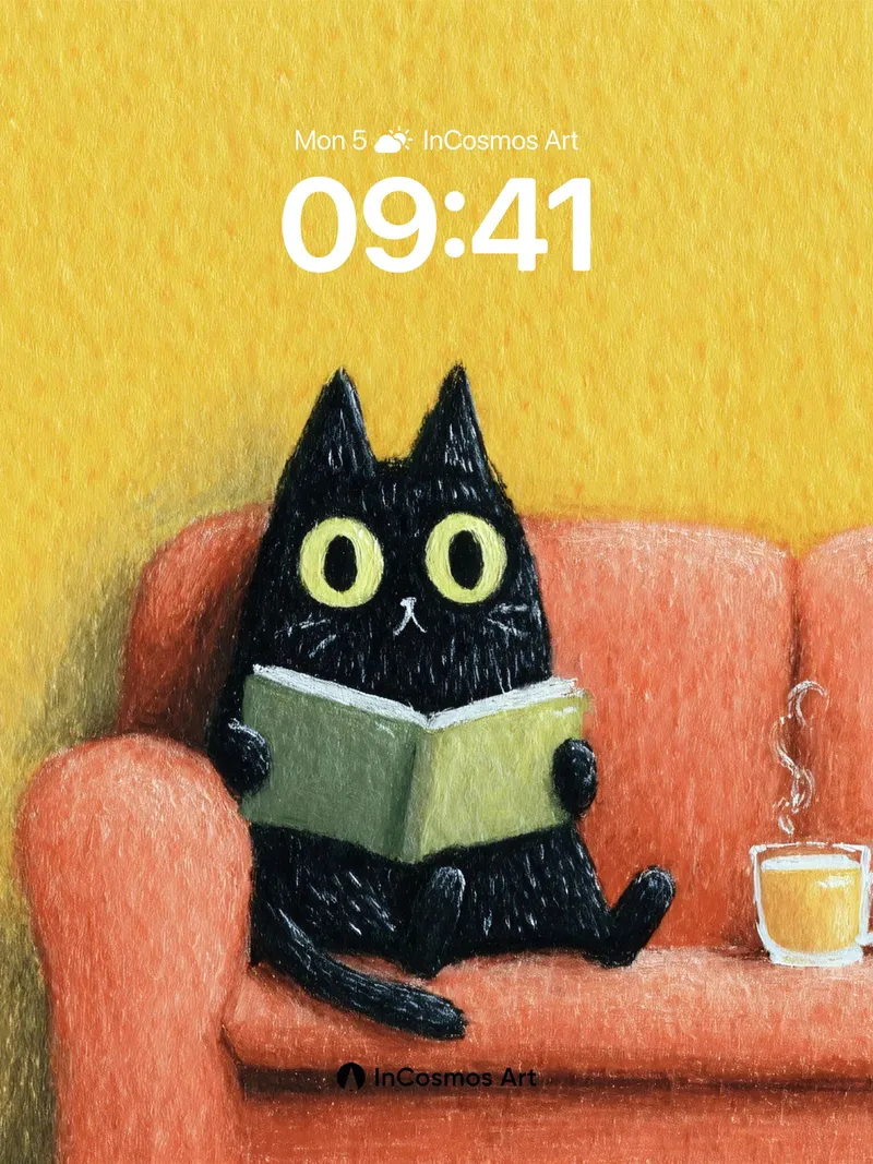 Whiskered Quiet Wallpaper with Steaming Cup