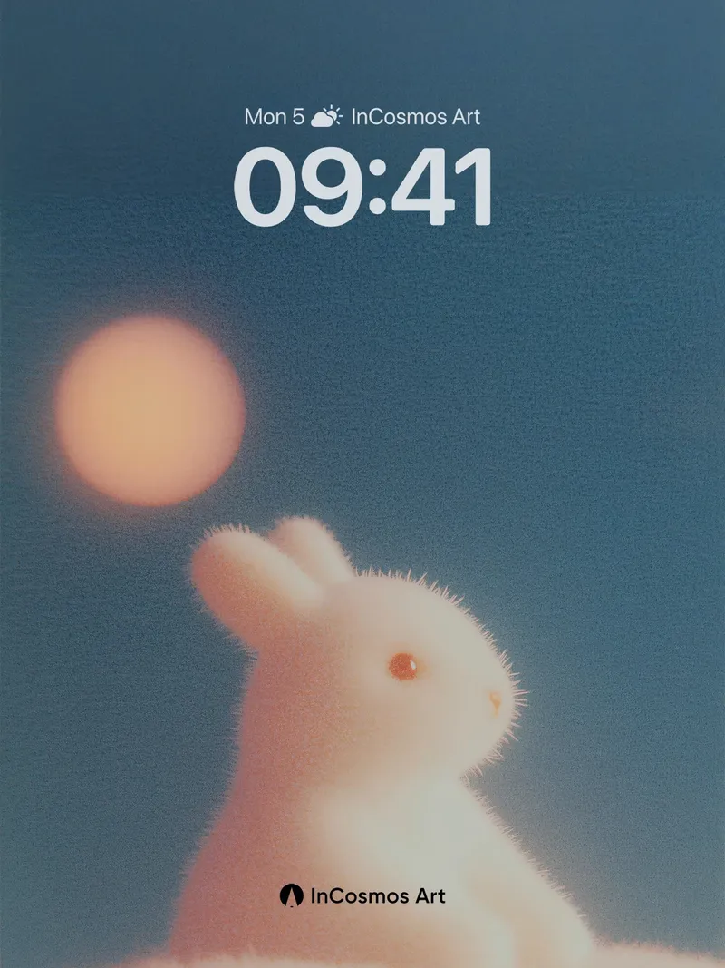 Lunar Hush Wallpaper with Fuzzy White Bunny