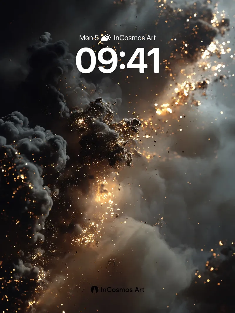 Cosmic Ember Wallpaper with Floating Gold Dust