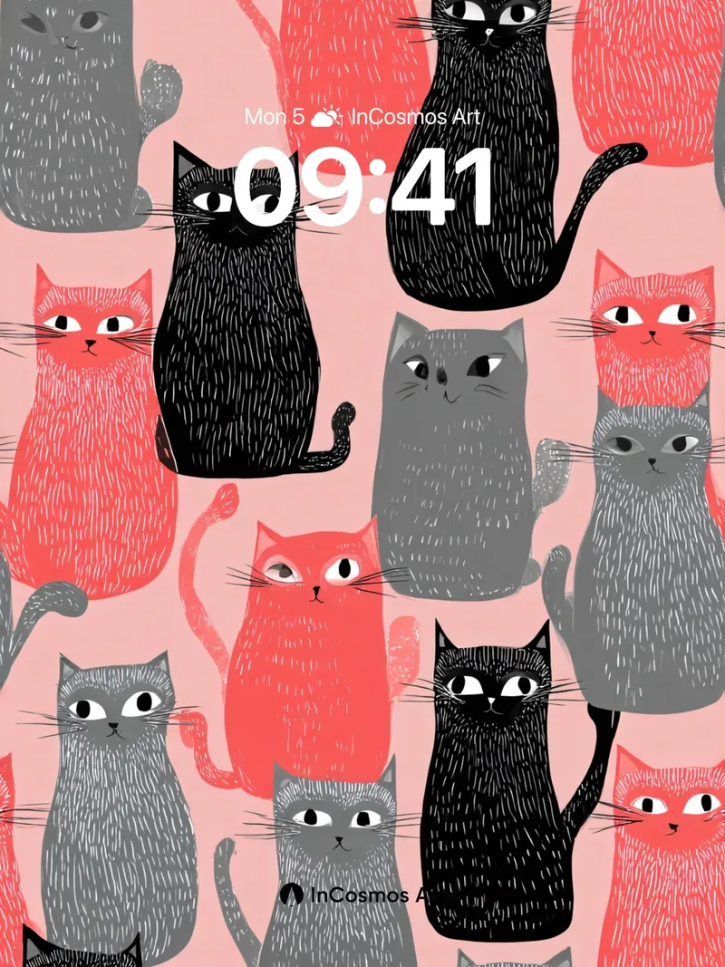 Whimsical Feline Wallpaper with Textured Fur