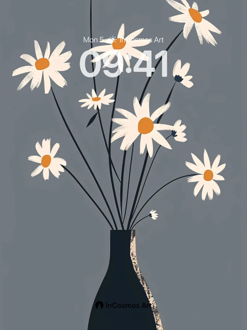 Serene Daisy Bloom Wallpaper with Textured Vase