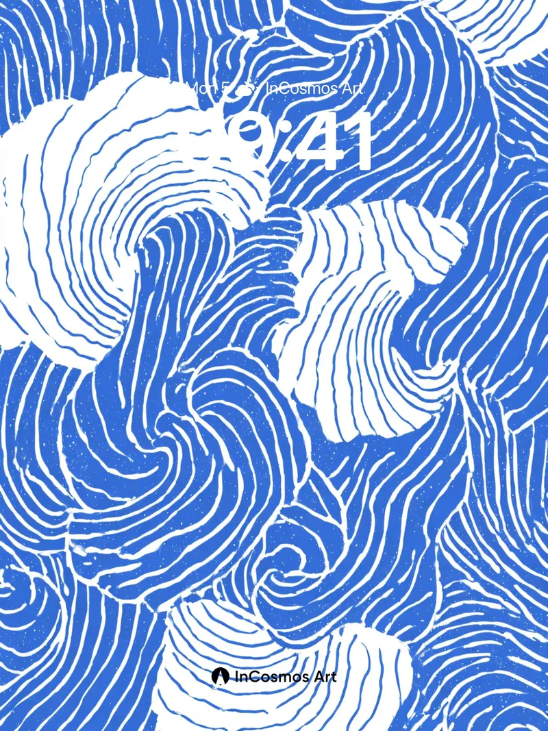 Cerulean Wave Wallpaper with Hokusai Echoes