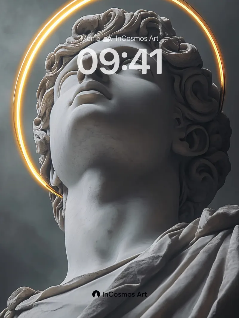 Serene Marble Angel Wallpaper with Golden Halo