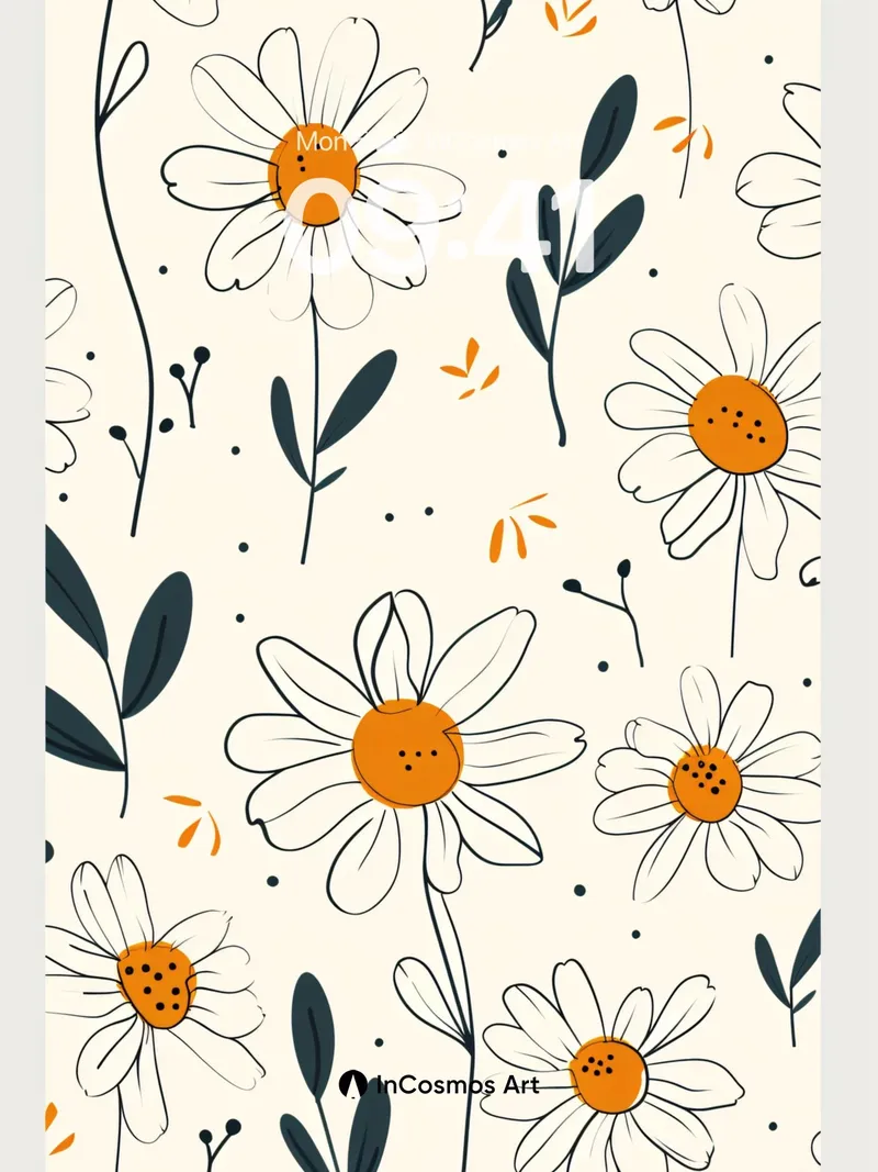 Whispering Daisy Wallpaper with Ink-Lined Leaves