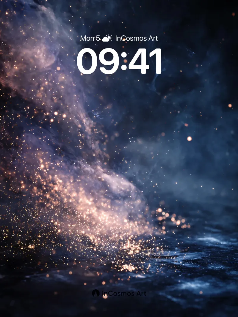 Cosmic Ember Wallpaper with Floating Stardust