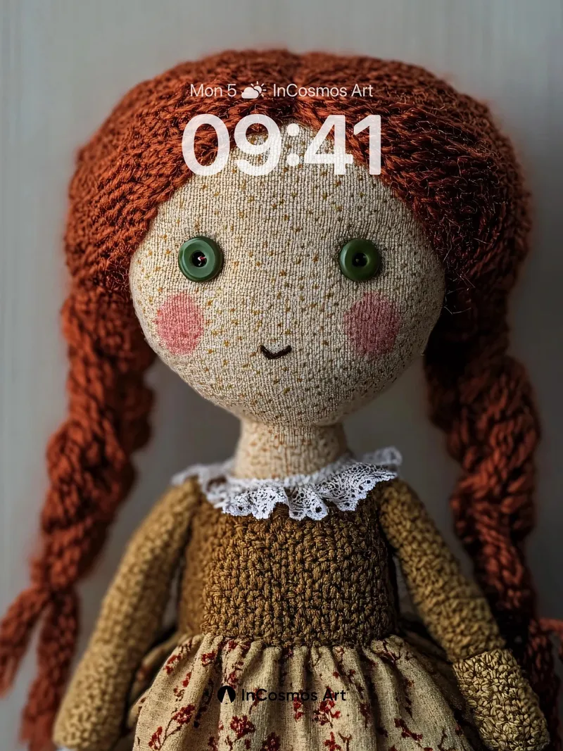 Whimsical Thread Wallpaper with Knitted Charm