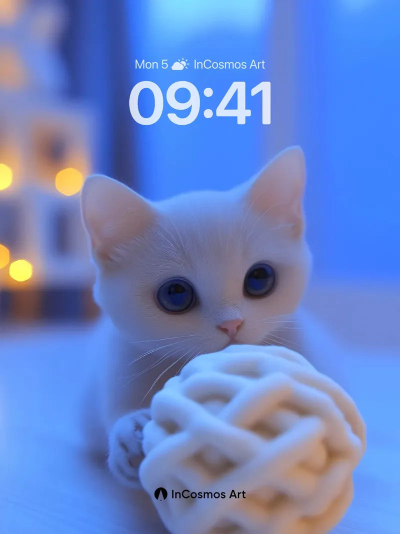 Luminous Purr Wallpaper with Yarn Ball Embrace