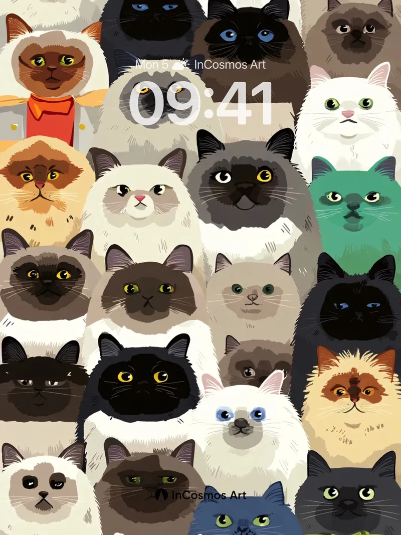 Whiskered Wonder Wallpaper with Feline Faces