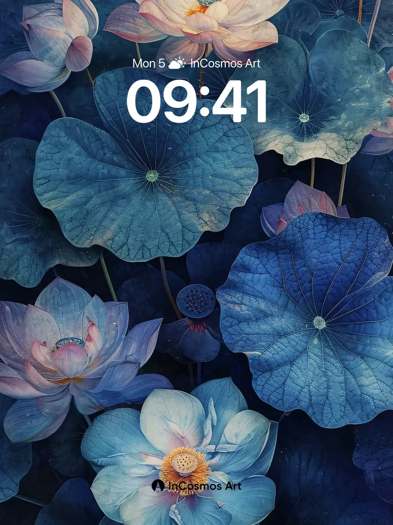 Nocturnal Lotus Wallpaper with Iridescent Veins