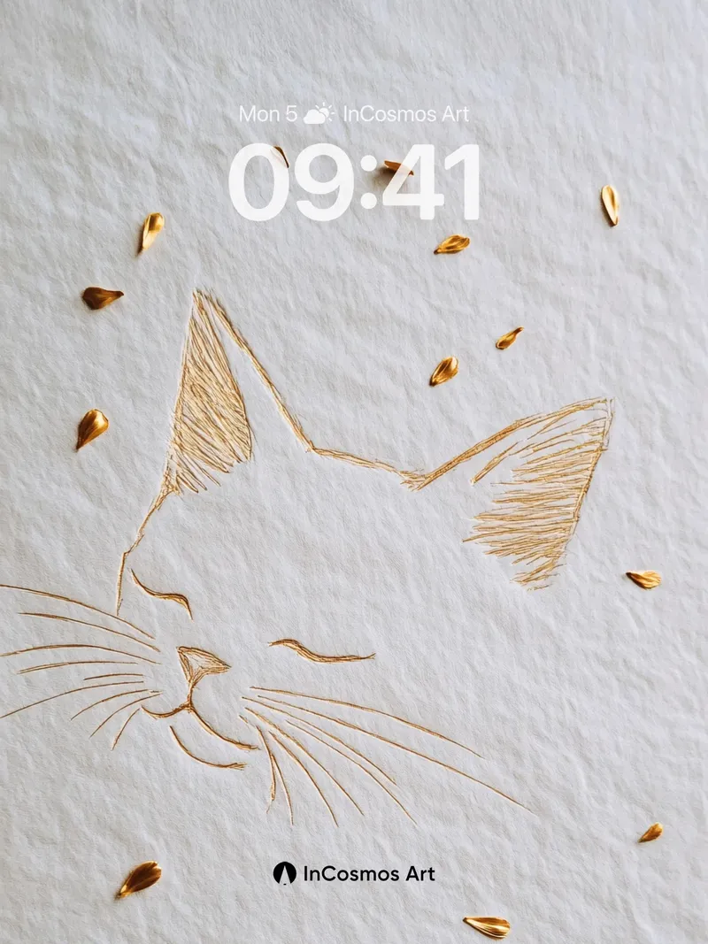 Golden Whisker Wallpaper with Floating Seeds