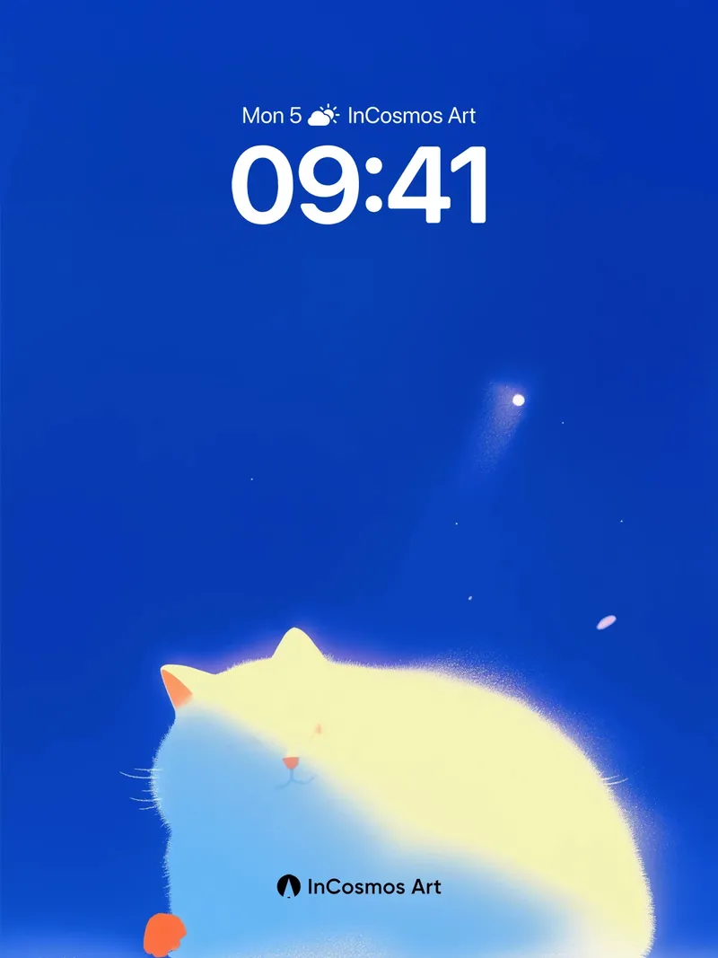 Serene Nightlight Wallpaper with Floating Cat