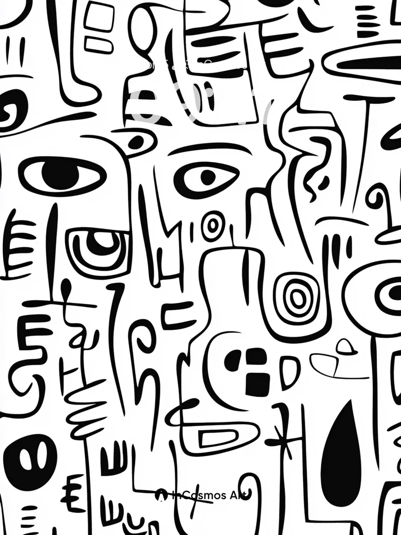 Whispering Lines Wallpaper with Surreal Faces