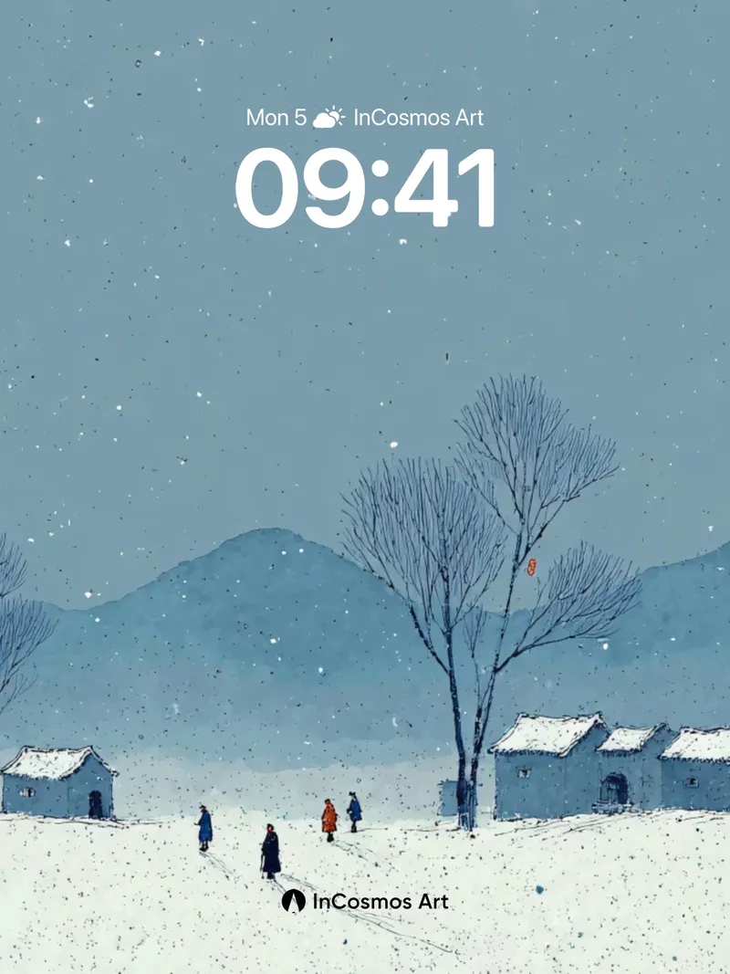 Serenity Snowfall Wallpaper with Distant Peaks