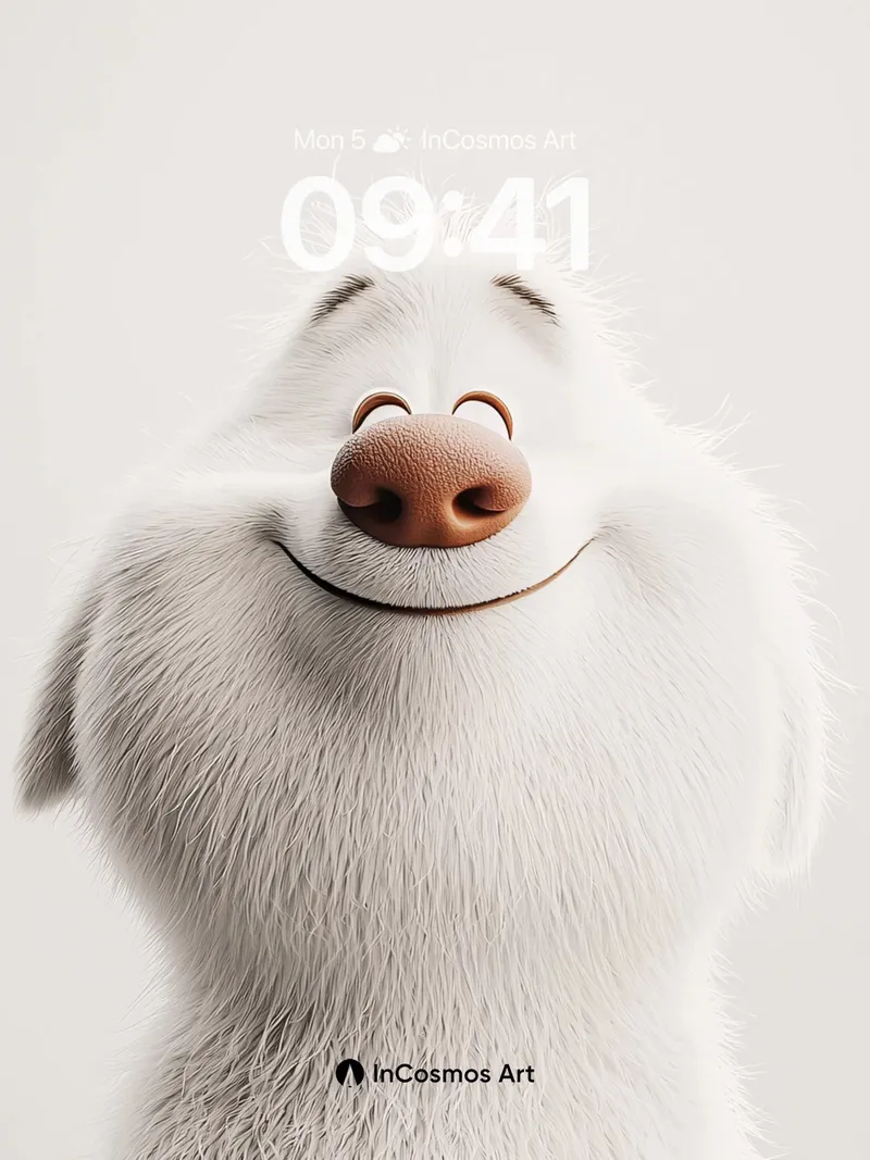 Whimsical Fluff Wallpaper with Gentle Smile